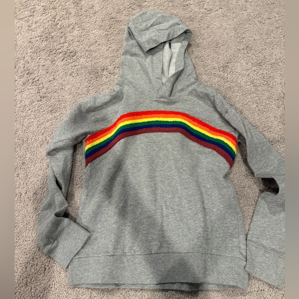 Crewcuts 12 French Terry Gray Hoodie with Rainbow Stripe